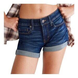 Aeropostale Aero Jean Shorts Low Rise Denim Midi Cuffed Short Flex Effect Sze 00